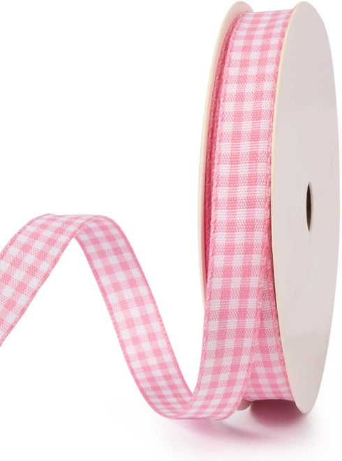 VIVIQUEN Pink Light Blue Yellow Gingham Ribbon, 3/8" Checkered Ribbon Plaid Ribbon, Picnic Craft Ribbon 100% Polyester for Sewing, Gift, DIY Craft...