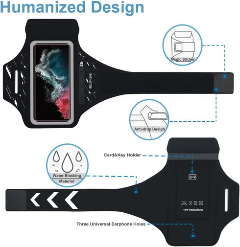 Running Armband for Samsung Galaxy S25 /S24/ S23 /S22/ S21 Ultra,S25+ S24+ S23+ S22+ S21+, Gym Workout Arm Band, with Earbuds Card Holder (Black)...