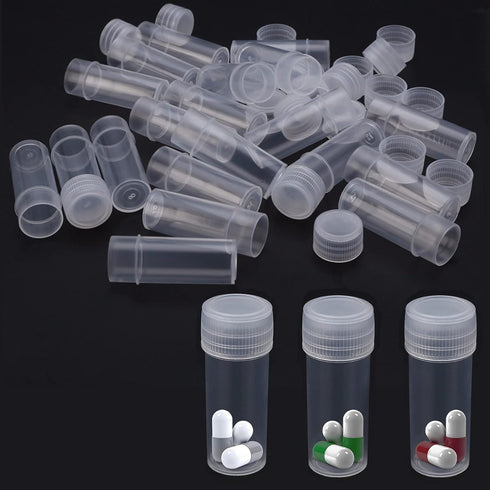 EORTA 50 Pcs 5 ML Plastic Refillable Bottles with Caps Portable Refillable Tube Vials Mini Empty Container for Pills, Crafts, Beads, Salt, Candy S...