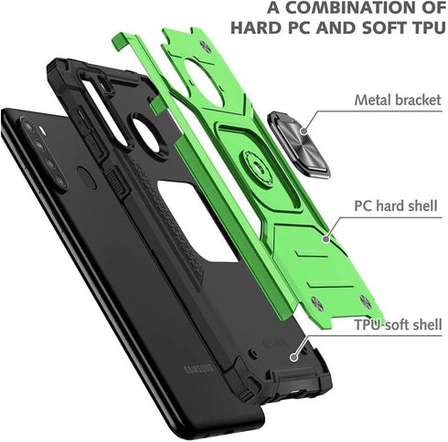 HNHYGETE for Galaxy A21 Phone Case: Screen Protector Military Grade 360° Rotatable Kickstand Shockproof Protective Cases for - Samsung Galaxy A21 ...