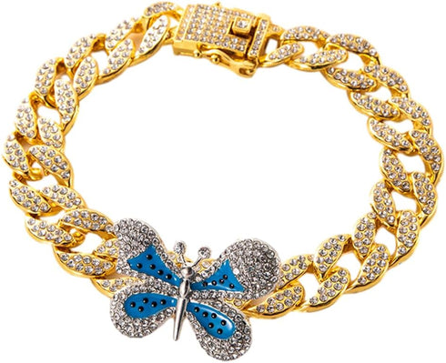 Butterfly Anklet Shiny Rhinestone Ankle Bracelet for Women Girls Cuban Link Waterproof Gold Anklets Summer Beach Rave Jewelry Gifts...