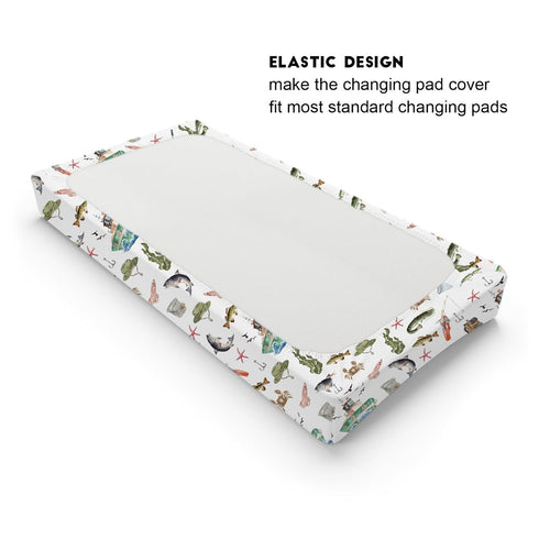 Watercolor Ocean Boat Fishing Baby Changing Pad Cover for Boy Girl 32''x16'' Fishing Lovers Gift Unisex Fitted Diaper Change Table Sheets Sea Mari...