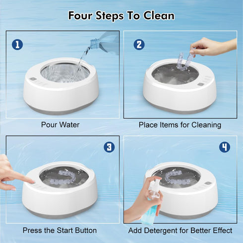 Ultrasonic Cleaner Retainer Cleaning Machine, 2024 Upgraded 40W 340ML 49KHz Jewelry Cleaner Ultrasonic Machine, Professional Dental Cleaner for De...