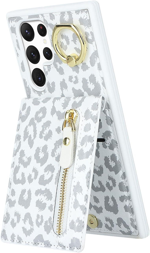 Samsung Galaxy S22 Ultra Case with Card Holder for Women, Samsung Galaxy S22 Ultra Phone Case Wallet with Credit Card with Ring Kickstand Zipper S...