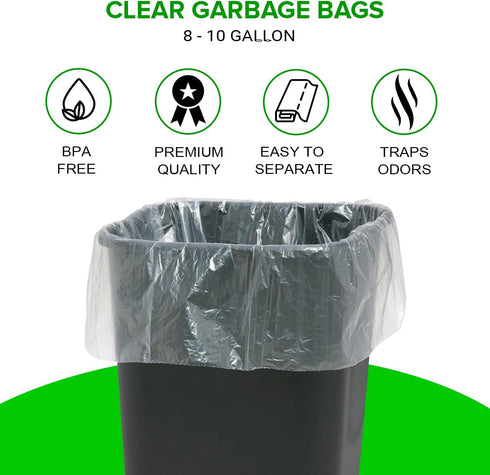 8 Gallon Garbage Bags - 100 Count, Durable and Leak-Proof Kitchen and Bathroom Trash Liners - Perfectly Fits 8 Gal Bins....