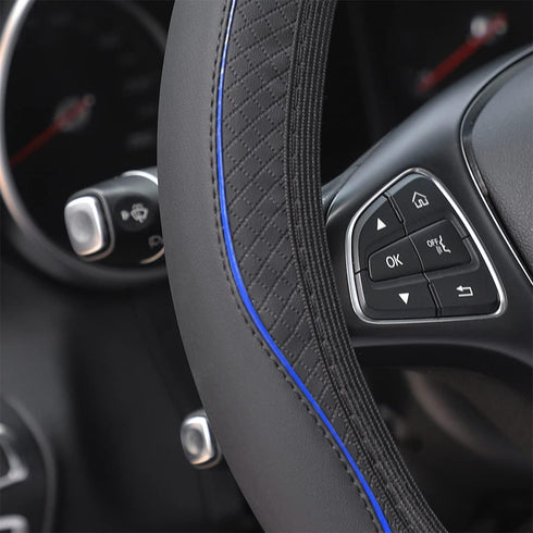 Car Steering Wheel Cover, PU Leather Steering Wheel Protector, Non-Slip Elastic Stretch Breathable, Auto Interior Covering Accessories, Universal ...