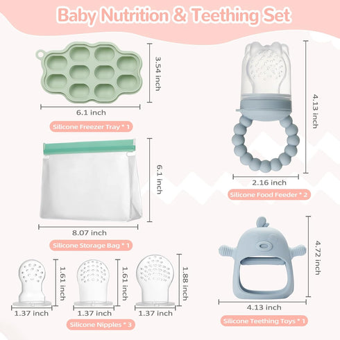 Baby Feeding & Teething Kit, Includes Breastmilk Popsicle Molds, 2 Baby Fruit Food Feeders Pacifiers, 3 Extra Food Pouches, Silicone Teething Toys...