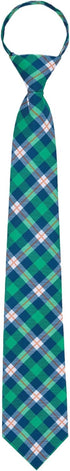 Jacob Alexander Men's Tartan Plaid Pattern Pre-Tied Zipper Neck Tie - Green Blue White...