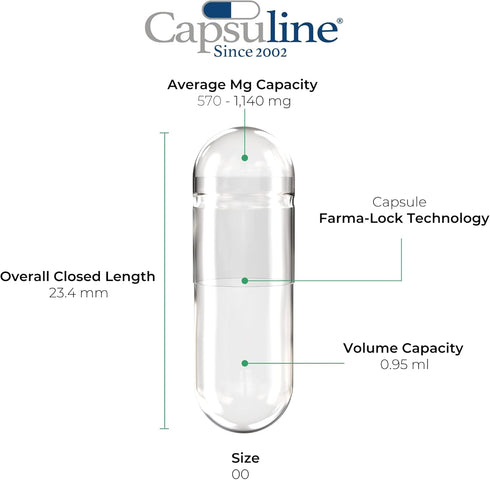 Capsuline Size 00 Empty Vegan Capsules, Clear - 1000 Count| Vegetarian, Kosher, Non-GMO & Halal Certified |DIY Vegetable Capsule Filling...