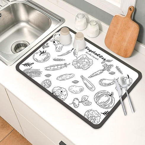 Dish Drying Mat Coffee Mat, Super Absorbent Drying Mat, Hide Stain Rubber Backed Absorbent Dish Mat for Kitchen Counter Coffee Machine, 12"x16", W...