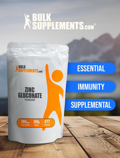 BulkSupplements.com Zinc Gluconate Powder - Zinc 40mg, Zinc Powder - Zinc Supplement for Immune Support - Gluten Free, 285mg per Serving, 250g (8....