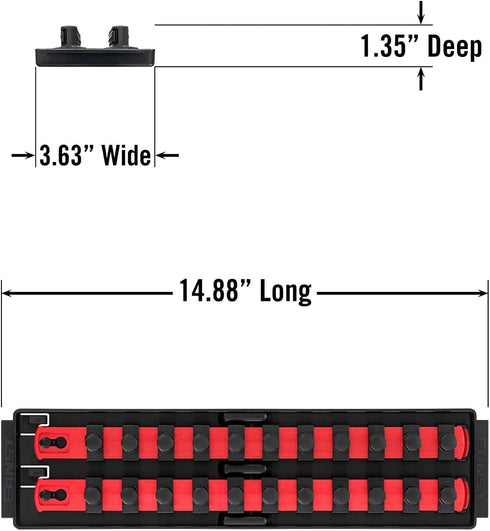 Ernst Manufacturing Socket Organizer Rails - Socket Boss 2-Rail 1/2-Inch-Drive Twist-Lock Socket Holder, 13-Inch, Red (8494) - Made in the USA...