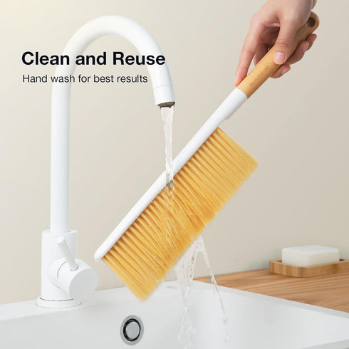 Portable Hand Brush, OSCIOSS Dusting Brush with Wooden Handle for Cleaning Bed&Couch&Clothes, Ideal Dust Brush for Home/Office and Car...