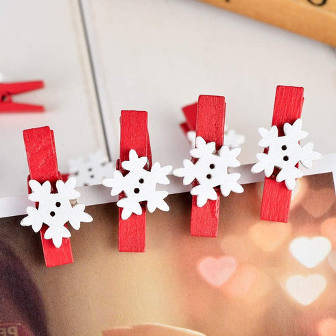 Pack of 50pcs Christmas Clips, Snowflake Red Wood Clothespins for Game Favors Craft, Wood Clips Set for Card Paper Photo Photography Activity (Red...