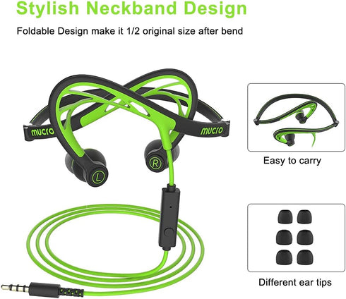 Mucro Running Headphones Wired Neckband Earbuds Over Ear Sports Earbuds Foldable Wrap Around Earphone for Night Jogging Workout - with Carry Case....