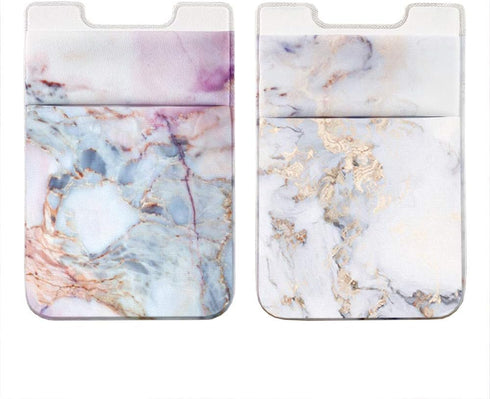 2Pack Phone Card Holder Stretchy Wallet Pocket Credit Card ID Case Pouch Sleeve 3M Adhesive Sticker on Galaxy Android Smartphones (Pink Marble & W...
