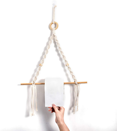 Eiyye Handmade Paper Towel Holder Boho Paper Towel Holder Cotton Rope Macrame Toilet Paper Holder Towel Rack for Bathroom Kitchen...