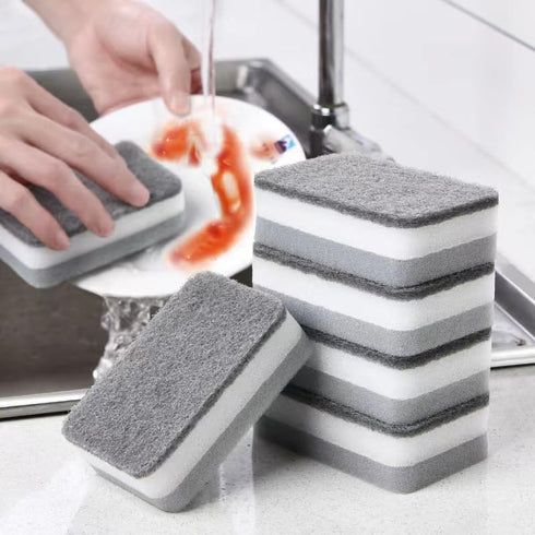 5 Pcs Heavy Duty Scrub Sponges,Dual-Sided Dishwashing Sponge for Kitchen,Multi-Use Deep Cleaning Scrub Sponge (Grey White)...