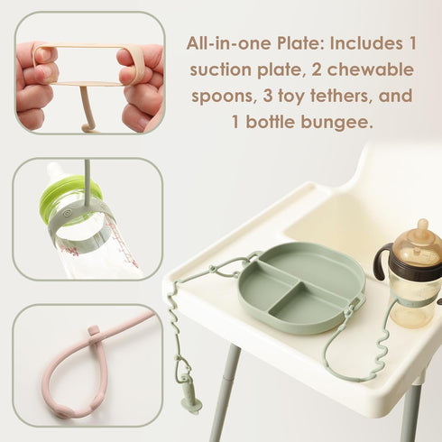 Silicone Plates for Babies with Suction Divided Baby Spoons Silicone Baby Toy Straps All-in-one Plates Silicone Placemat for Babies Toddlers Attac...
