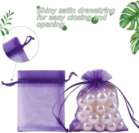 HRX Package 100pcs Little Organza Bags 3 x 4 inch, Purple Mesh Bags Drawstring Pouches for Jewelry Bracelets Candy Party Favor Small Gift...