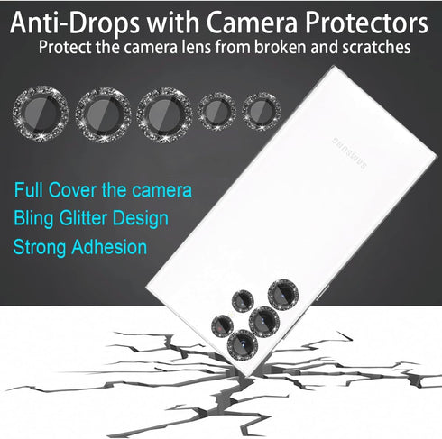 [5+5 Pack Compatible with Samsung Galaxy S22 Ultra Camera Lens Protector Glitter Bling, S22 Ultra Camera Cover, Tempered Glass Clear Screen Protec...