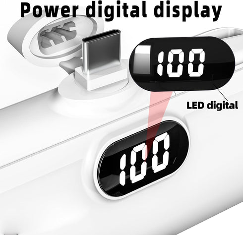 Portable Capsule Mobile Power Bank - Mini USB-C Charging with Built-in Cable, Dual Input, and 18W Fast Charging - Rechargeable Power Bank for On-T...