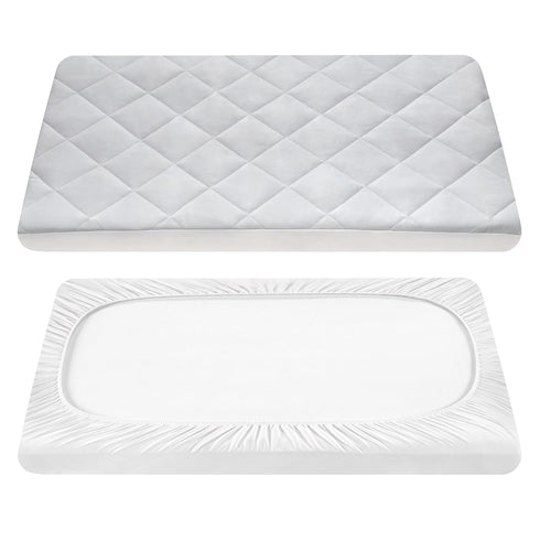 TILLYOU Pack and Play Sheets Pad - Waterproof Play Yard Playpen Sheets Pad, Soft Quilted Sheets with 1''-3'' Deep Pocket, Breathable and Fluffy, 3...