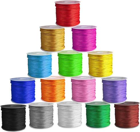 Ewparts 15 Rolls Nylon String for Bracelets Making Satin Nylon Rattail Cord for Beading, Kumihimo,Necklace,Macrame Craft, Keychains Lanyards, Jewe...