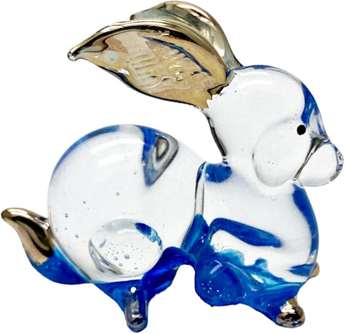 Garden Deco Glow in The Dark Blue Gloden RABIT Hand Blown Art Glass Figurine Ornament Sculpture s...