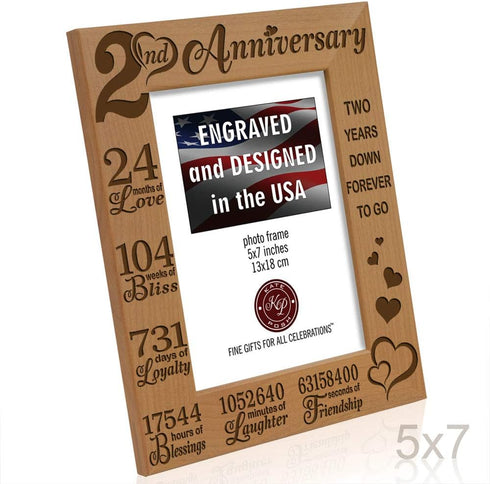 KATE POSH 2nd Anniversary Engraved Picture Frame, 2 years together as Husband and Wife, Boyfriend and Girlfriend, 2 Years of Marriage, Happy secon...