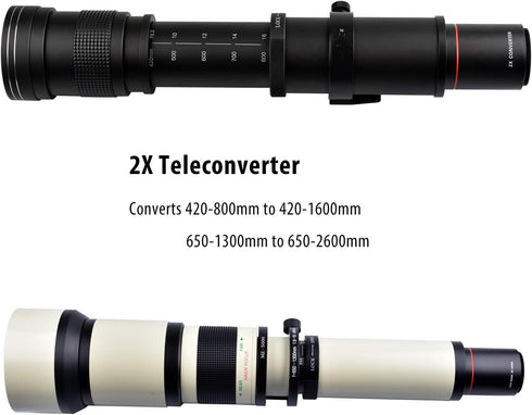 Lightdow 2X Teleconverter Magnification Lens Converter for T Mount 420-800mm 650-1300mm 500mm 800mm 900mm Mirror Telephoto Zoom Lenses...