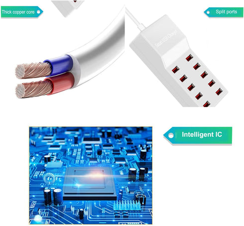 USB Charger Station,10-Port 50W/10A Multiple USB Charging Station,Multi Ports USB Charger Charging for Smartphones?Tablets?and Other USB Devices.....