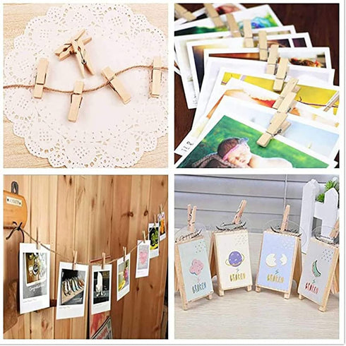 Mini Clothespins, Mini Natural Wooden Clothespins with Jute Twine, Multi-Function Clothespins Photo Paper Peg Pin Craft Clips (Natural 250 Pcs)...