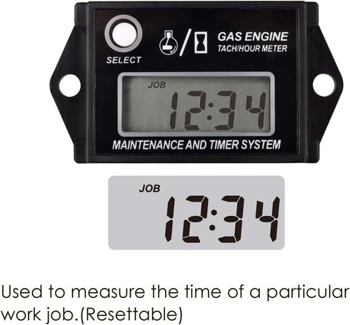 Jayron JR-HM026A Digital Hour Meter Tachometer,Maintenance Reminder,Maximum RPM Recall,or Pneumatic Equipment and ZTR Lawn Mower Tractor Generator...