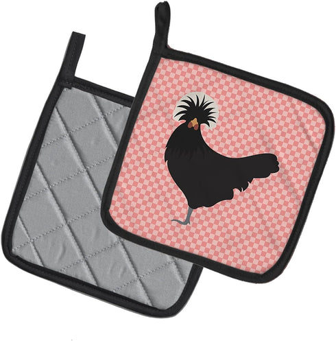 Caroline's Treasures BB7834PTHD Polish Poland Chicken Pink Check Pair of Pot Holders Kitchen Heat Resistant Pot Holders Sets Oven Hot Pads for Coo...