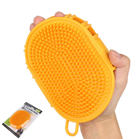 Dog Grooming Shampoo Brush, Pet Soothing Massage Rubber Bristles Curry Comb, Bath Gloves for Dogs and Cats Washing, Double-Sided Available, Yellow...