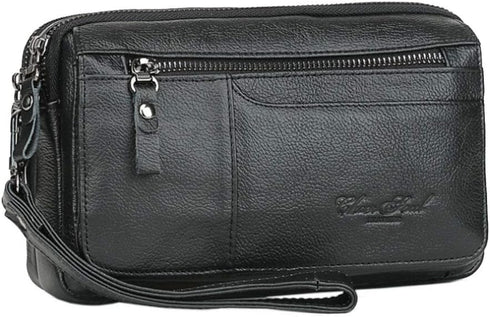 Hebetag Leather Clutch Purse Wallet for Men Organizer Holder Wrist Wristlet Bag Business Pack Handbag Black...