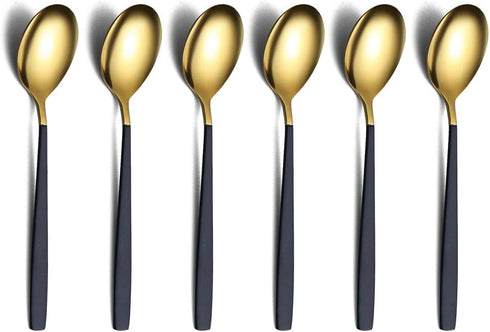 Teaspoons 6 Pieces Black And Gold Plating Coffee Spoons, Homquen 6.3" Modern Design Stainless Steel Tea Spoons Set, Small Spoon Silver Dishwasher ...