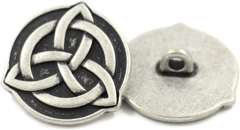 Bezelry 10 Pieces Celtic Trinity Knot Metal Shank Buttons. 22mm (7/8 inch) (Antique Silver)...