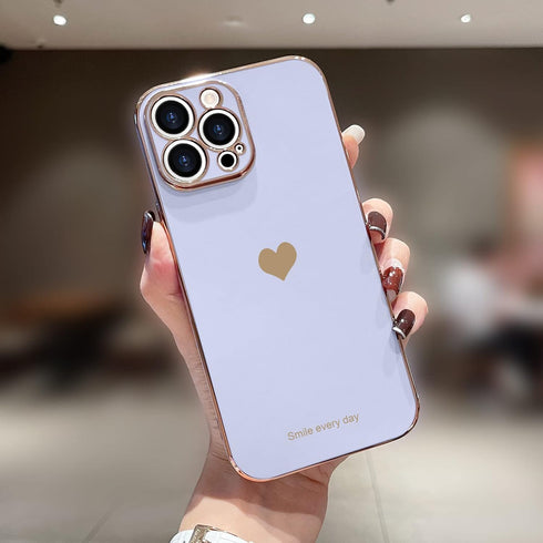 Teageo for iPhone 14 Pro Case for Women Girl Cute Love Heart Luxury Plating Soft Bling Back Cover Raised Full Camera Protection Bumper Silicone Sh...