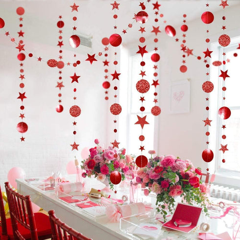 Decor365 Twinkle Star Garland Glitter Red Party Decorations Star Banner Ceiling Hanging Streamer Backdrop for Birthday Valentine’s Day Christmas L...