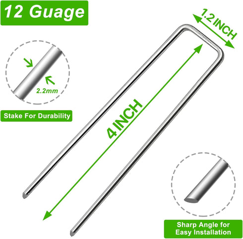 Landscape Staples 4 Inch 12 Gauge Galvanized Garden Lawn Stakes, Heavy Duty Sod Pins for Fences, Lawns, Weed Barriers, and Landscape Fabrics, Nett...