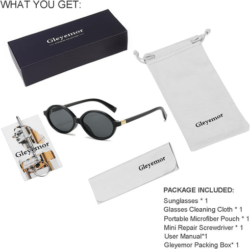 Gleyemor Retro Oval Sunglasses for Women and Men Small 90s Style Glasses...
