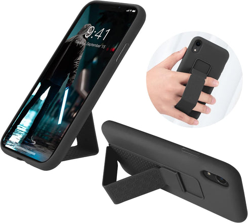 LAUDTEC Silicone Kickstand Case Compatible with iPhone XR case Vertical and Horizontal Stand Hand Strap Metal Kickstand, Flexible Soft Liquid Sili...