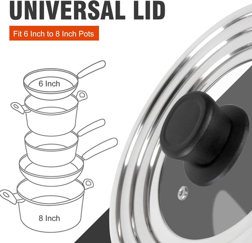 Universal Lid for Pots and Pans Skillets, Stainless Steel Pan Cover Fits 6-7-8 Inch Cookware,Replacement Frying Pan Cover, Cast Iron Skillet Pot L...