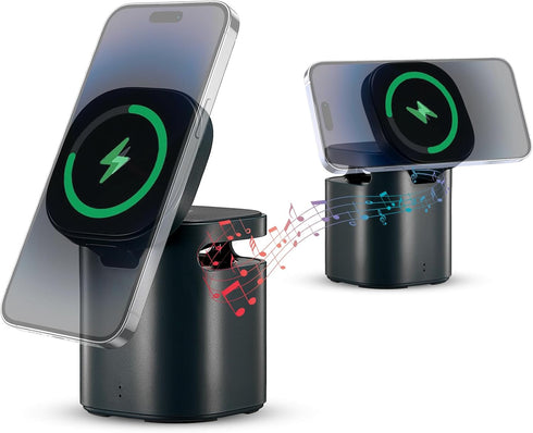4-in-1 Wireless Charger Stand,Foldable Wireless Charging Station with Speaker - Magnetic Charger Dock for iPhone 15/14/13/12 Pro/Max/Plus, AirPods...