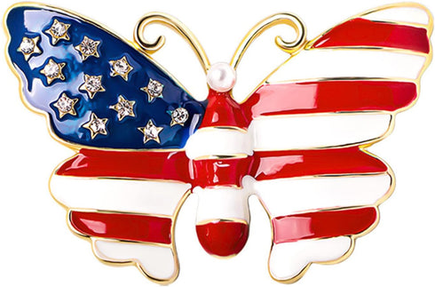 American Flag Pin Butterfly Pins Enamel Butterfly Brooch Pin Simulated Pearl Gold Tone United States American Flag, Suitable for Men and Women Bir...