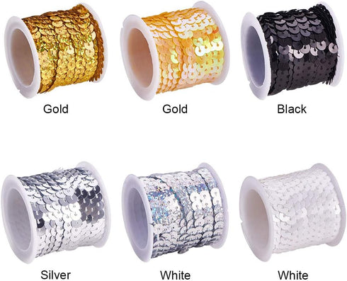 PH PandaHall 30 Yards Spangle Flat Sequins 6mm 6 Color Crafts Sequin Strip Sewing Paillette Spool String Metallic Shiny Trim for Mermaid Dress Emb...