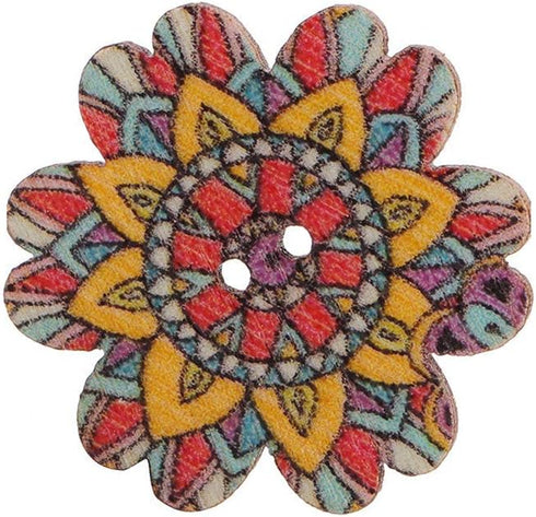 AKOAK 100 Pieces of Wooden Buttons Simple Retro Style Sunflower Buttons Classical Pattern Design Cartoon Children Decorative Buttons (15 MM)...