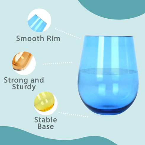 Lily's Home Unbreakable Poolside Acrylic Stemless Wine Glasses and Water Tumblers, Made of Shatterproof Plastic and Ideal for Indoor and Outdoor U...